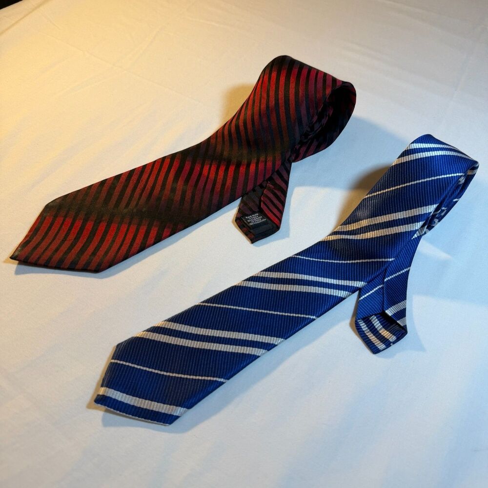 Classic Striped Men Tie Lot 2 Red Blue Polyester Business Formal Neckwear
